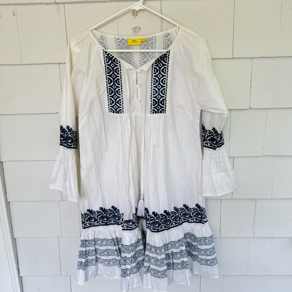 Roller Rabbit Mona Border Maricruz Dress Long Sleeve White Blue size XS - Picture 3 of 9